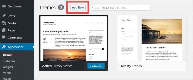 To add a new theme, click on the Add New button.