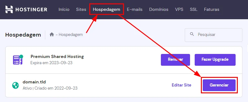 Como instalar o WordPress usando o Auto Instalador da Hostinger 2 hosting manage pt