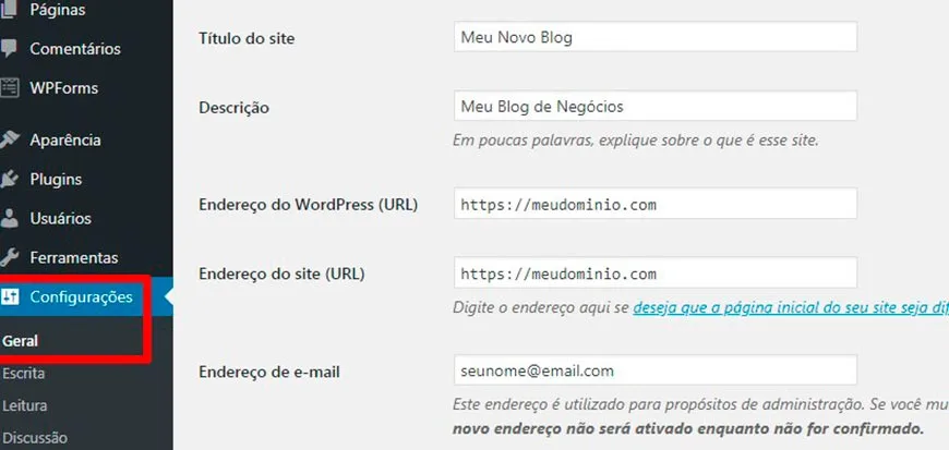 Como Criar Um Site WordPress – Guia Passo a Passo Para Iniciantes 23 Alterando o nome e o slogan do site