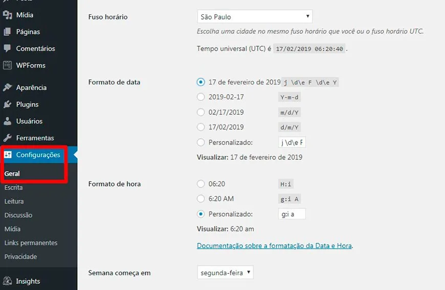 Como Criar Um Site WordPress – Guia Passo a Passo Para Iniciantes 24 Configurando Fuso Horário