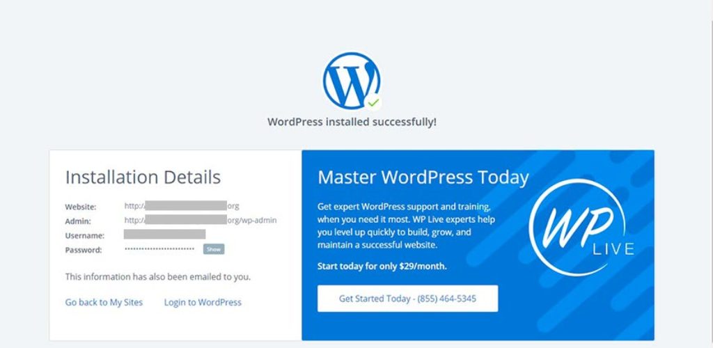 WordPress Instalado na Bluehost