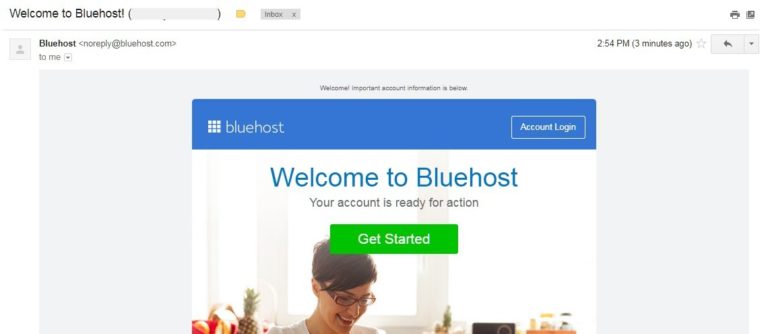 E-mail de Confirmação da Bluehost