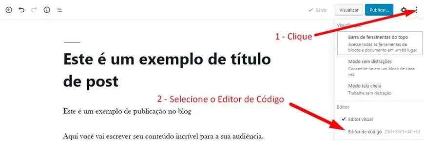 Como Criar Um Site WordPress – Guia Passo a Passo Para Iniciantes 28 Selecionar Editor HTML no Gutemberg