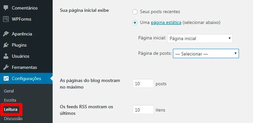Como Criar Um Site WordPress – Guia Passo a Passo Para Iniciantes 32 Selecionar Página Estática no WordPress