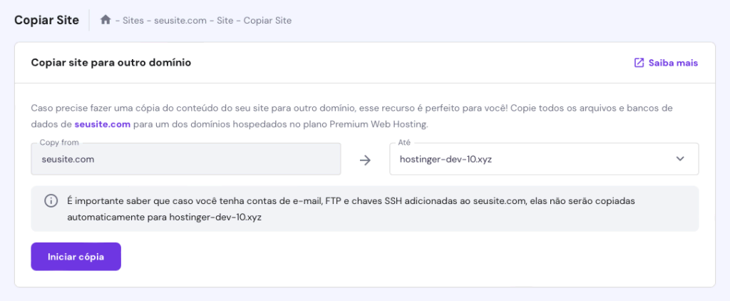 copiando site no hpanel