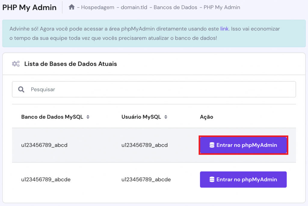 2 hpanel databases phpmyadmin enterphpmyadminhighlighted pt