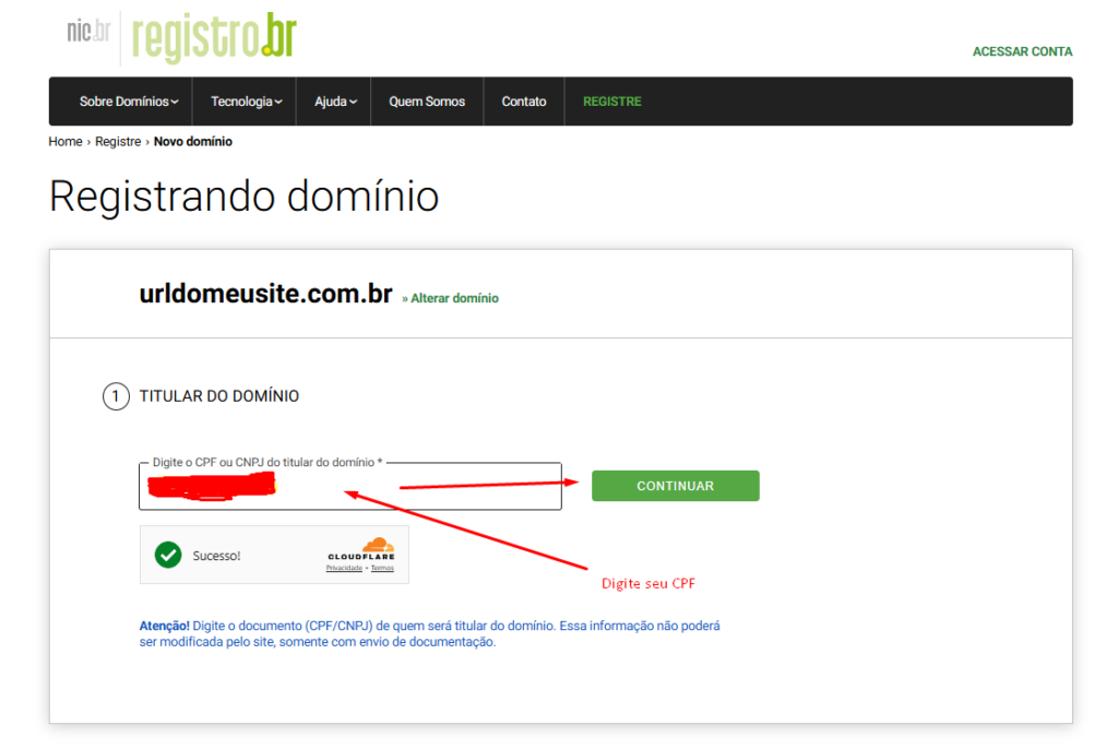 2. Preenchendo os dados do titular (CPF ou CNPJ)