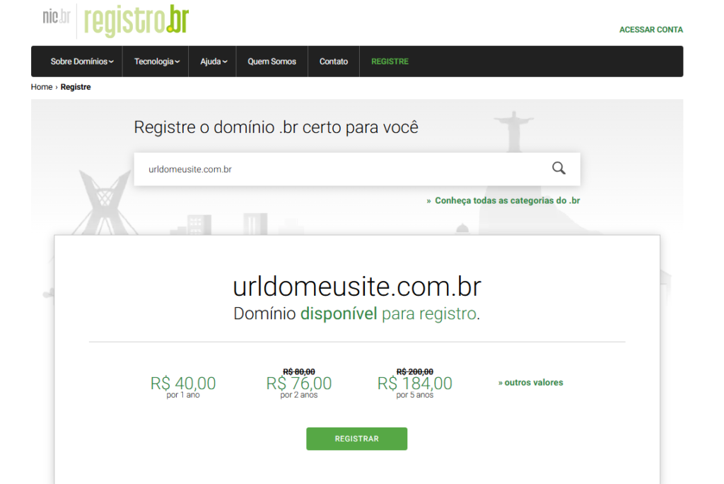 1. Pesquisando a disponibilidade do seu domínio